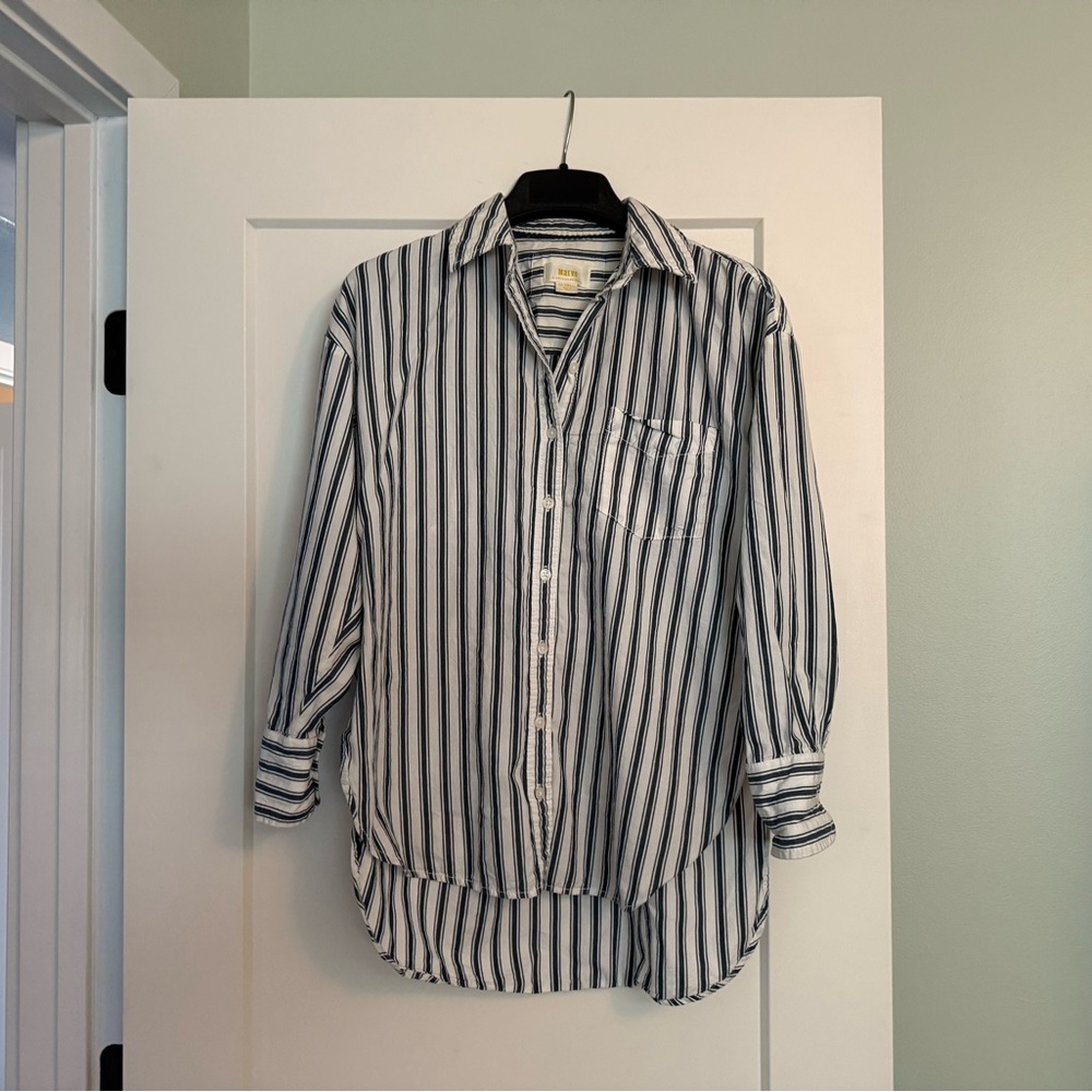 Anthropologie Maeve Blue & Off white Striped button down shirt